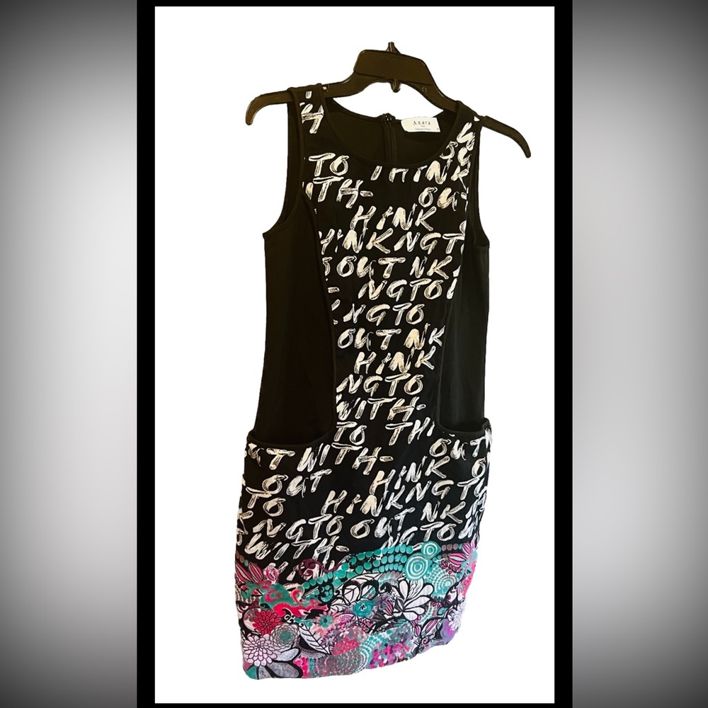AXARA Paris Unique Graffiti Print Floral Embroidered Tapestry Mini Dress